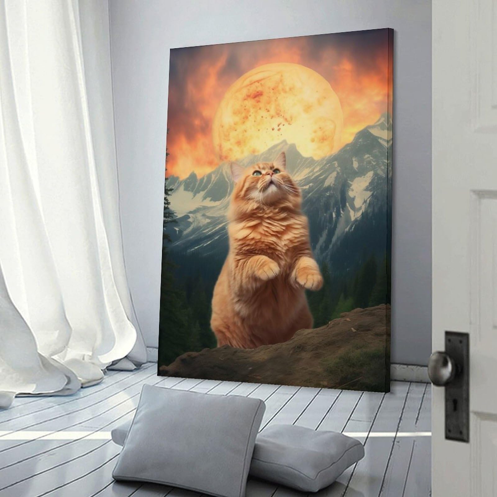Junmoney Teton Cat X Pizza Sun Decorative Wall Artwork 12x18inch(30x45cm), for Home Lounge, Bedroom Or Reading Nook, Modern Wall Decor for Cosy Interiors