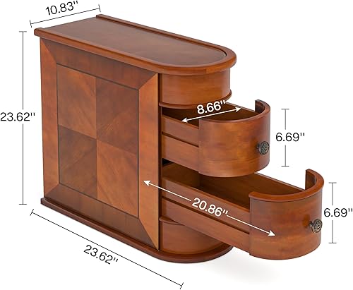 Miniatura 2 de Tribesigns Mesa auxiliar de madera, mesa auxiliar estrecha de 2 cajones, mesa auxiliar delgada, no requiere montaje, respaldo acabado  Slim, No