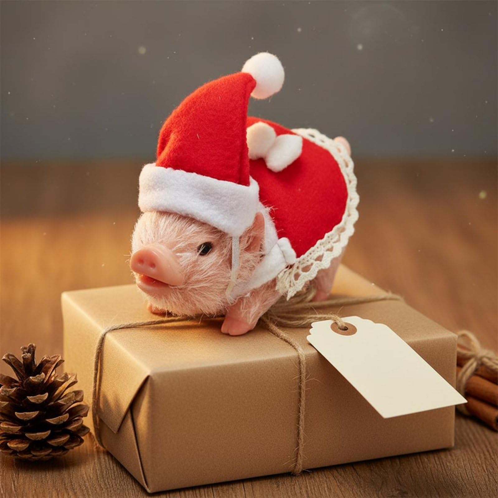 Maiale Natalizio Realistico Giocattolo Peluche Bambini Silicone Accessori Interattivi Finto Animale Regalo Educativo, Maiale Con Coda Arricciata Color Carne E Vestito Natalizio