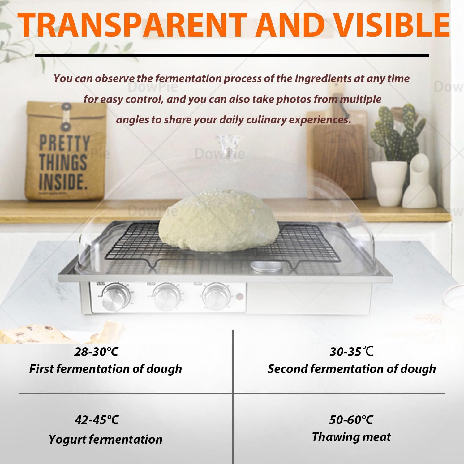 Constant Temperature Bread Proofing Box, Electric Dough Proofer with Independent Adjustment Buttons, 0-120min Timing Function, Suitable for Baking Rice Wine and Yogurt Production FJ01