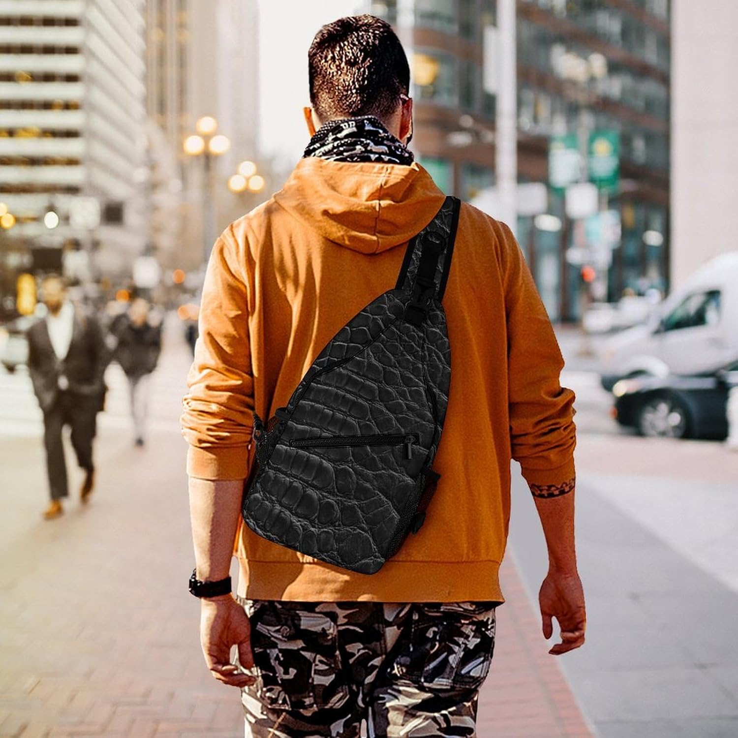 Crocodile Pattern Sling Crossbody Bag Lightweight Chest Shoulder Backpack for Outdoor Sports