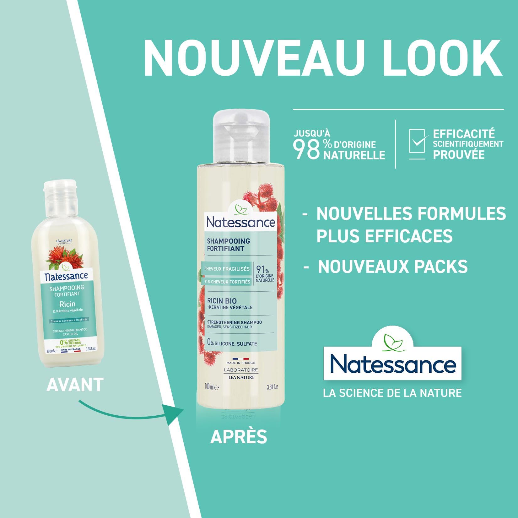 Natessance shampooing réparateur fortifiant huile de ricin 100ml