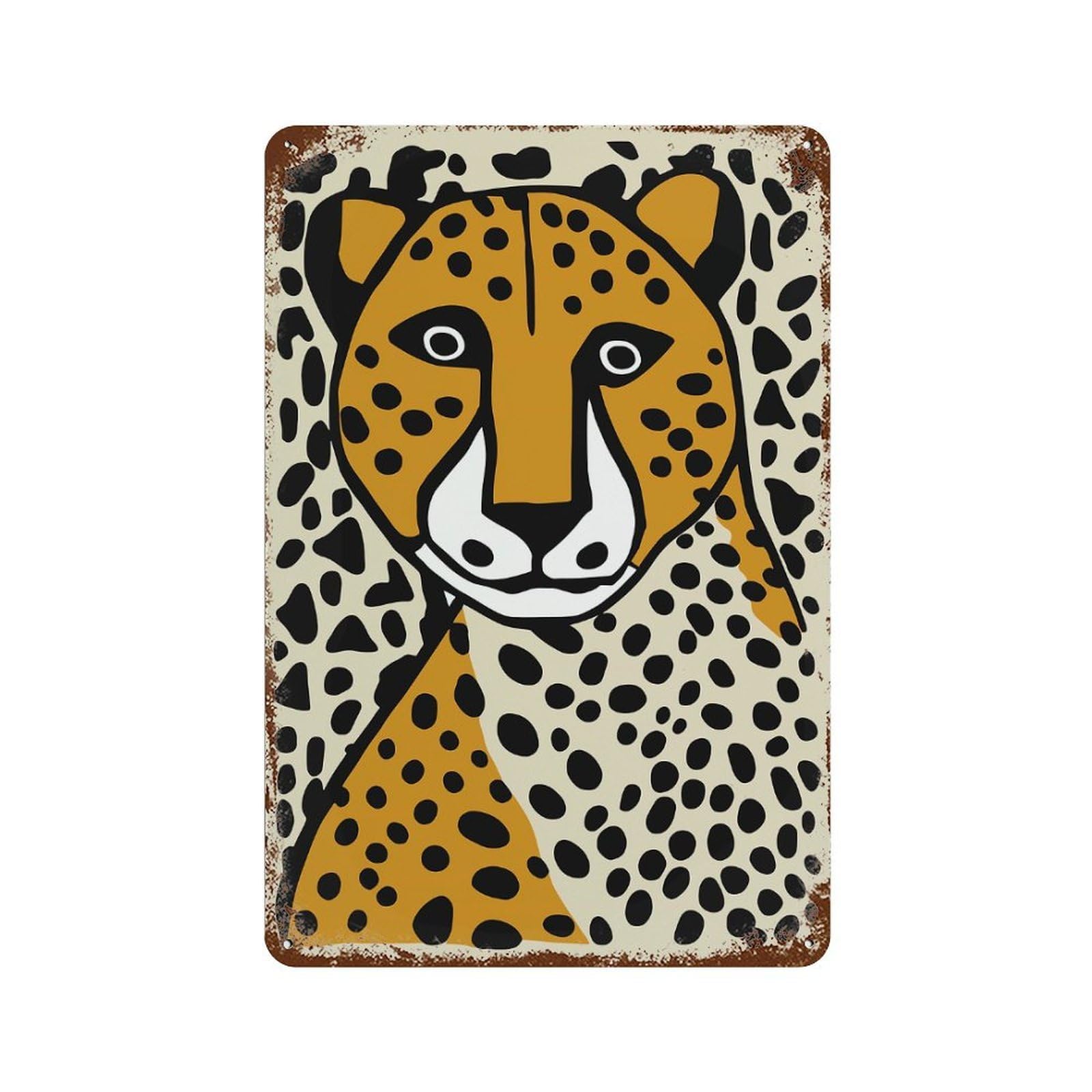 Wildlife Cheetah Portrait Decorative Tin Sign 11.8"x7.9", Vintage Wall Decor for Basement, Hobby Room And Garage Decor