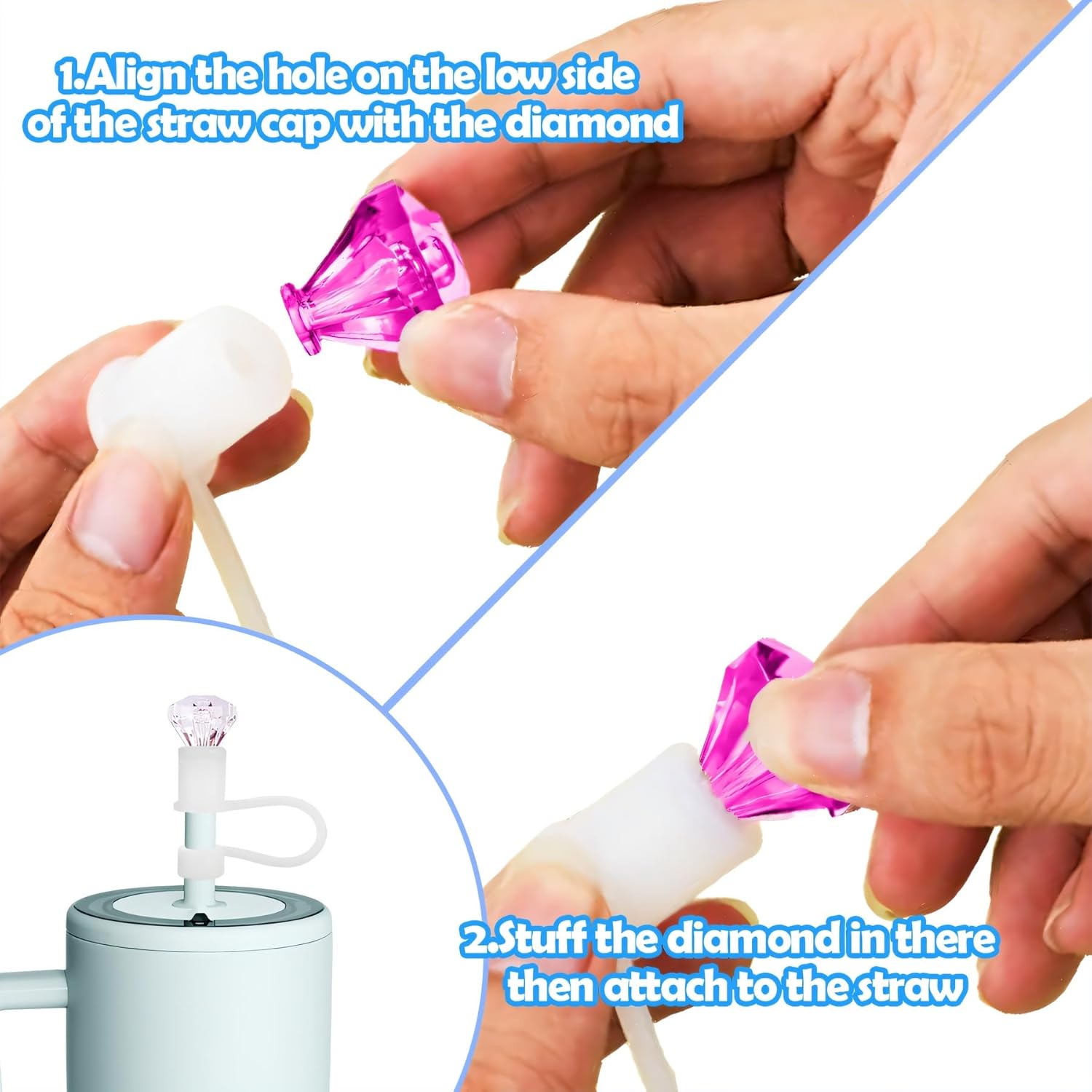 6pcs Diamond Straw Cover Cap for Brumate Era 30&40 oz Tumble, 12mm Reusable Silicone Straw Topper Protector Lid with Cute Mix Colors Décor Accessories - Image 4