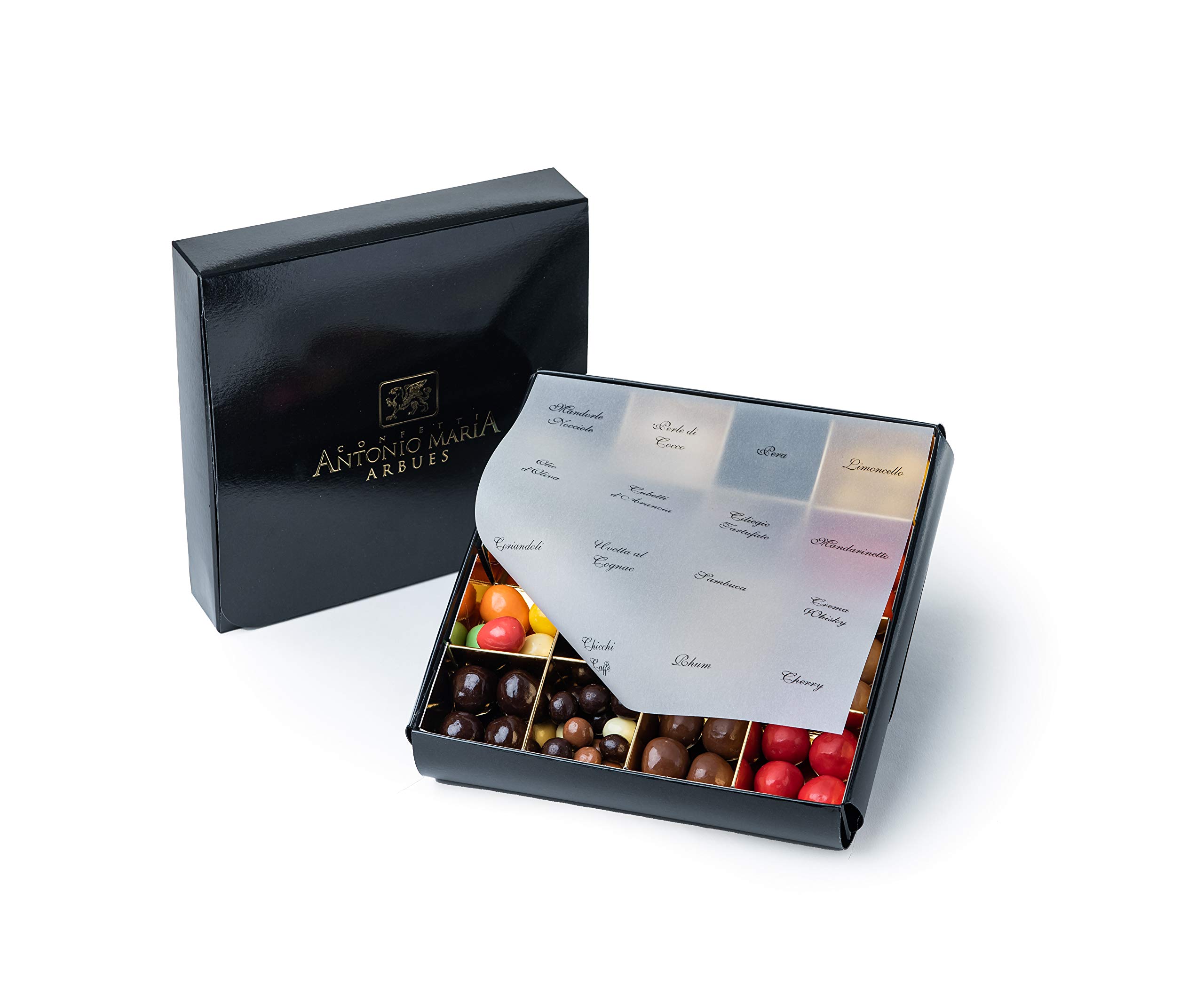 Caja de regalo de chocolate puro artesanal Arbues con praliné y relleno, 16 sabores surtidos – 400 g – Caja de degustación