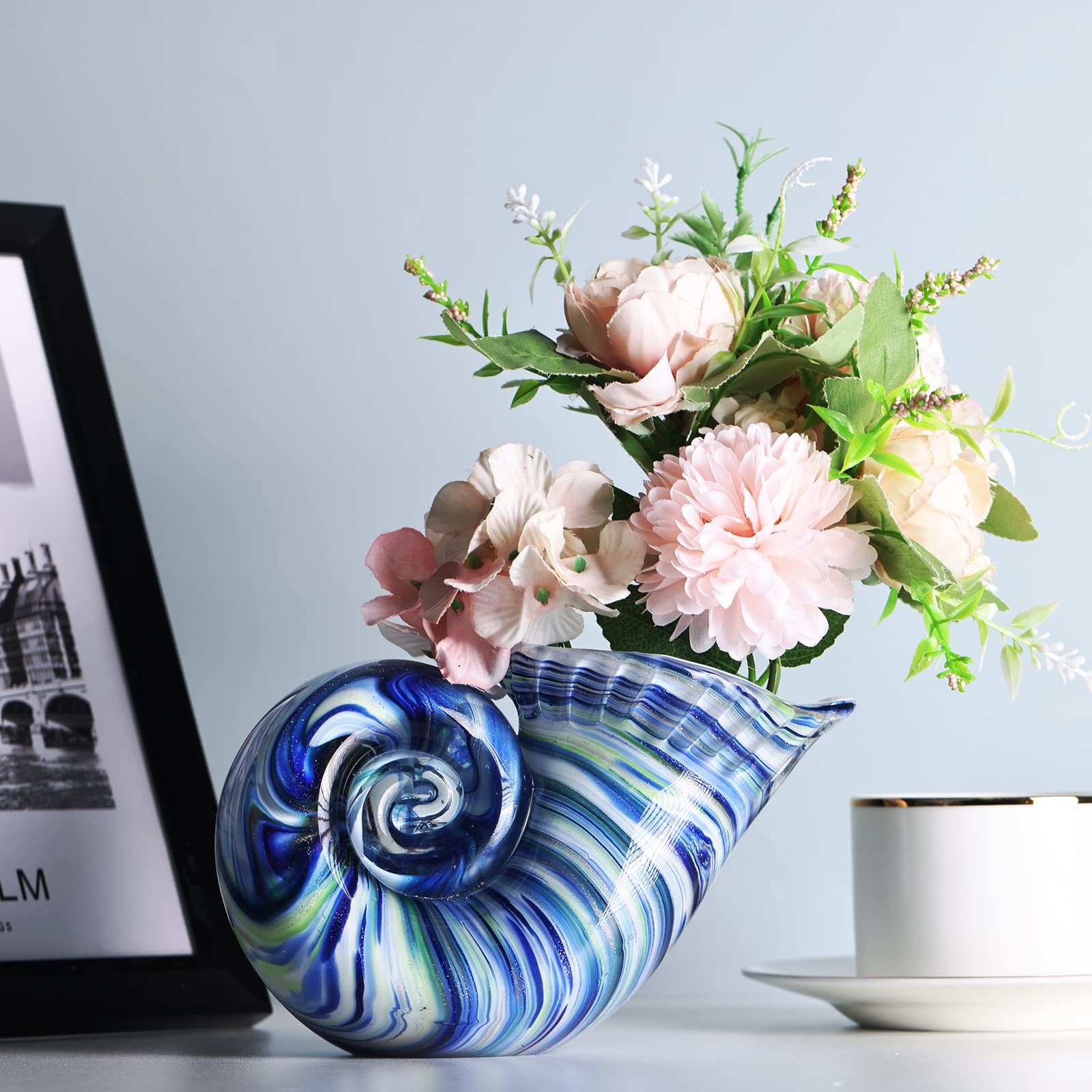 Amazon.co.jp: ガラス貝殻装飾、手吹きガラスコンクシェルの置物 収集