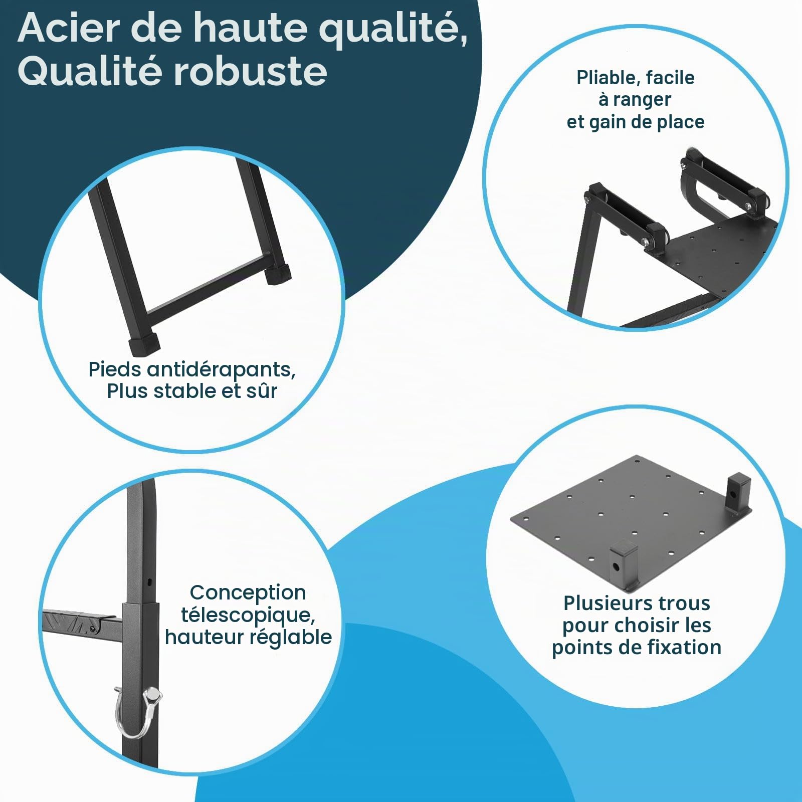 aleawol Échelle de hayon pour pickup truck, extension pliable | Escabeau de hayon avec ruban adhésif et vis autotaraudeuses en acier inoxydable pour la plupart des pickups et camions