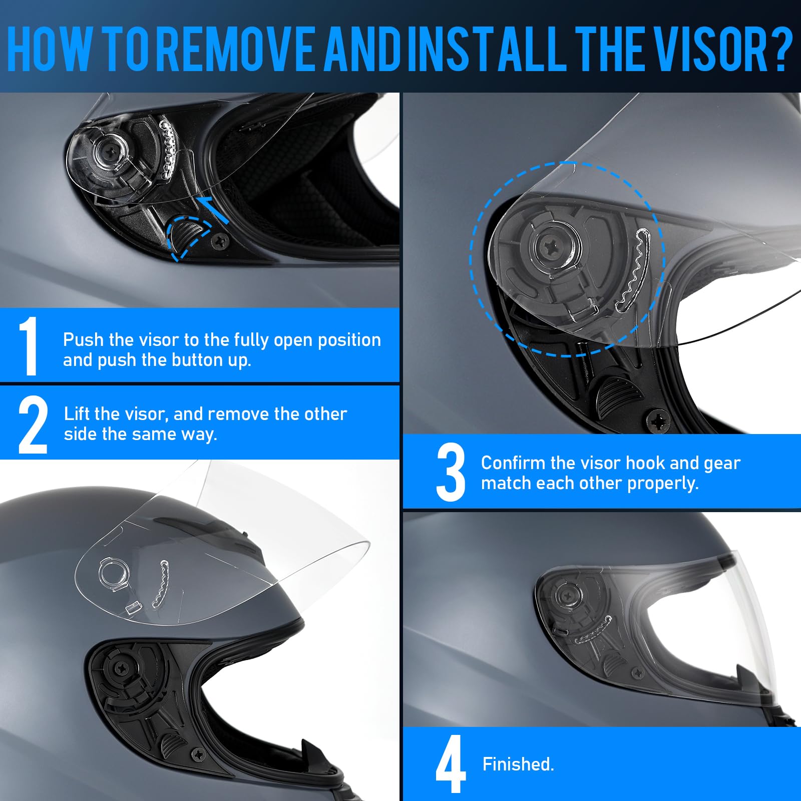Favoto Kask motocyklowy Kaski pełnotwarzowe dla dorosłych Kask pełnotwarzowy Kask motorowerowy dla mężczyzn Kobiety Oddychający Certyfikat ECE M (57-58 cm) Szary