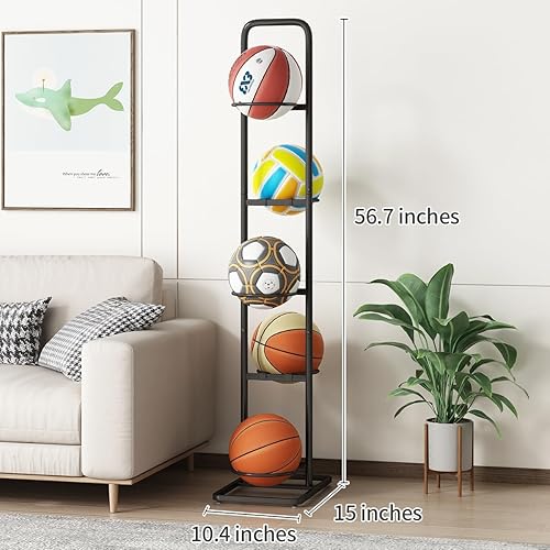 Miniatura 3 de Estante de almacenamiento vertical para bolas, soporte organizador deportivo ajustable de 5 niveles para baloncesto, fútbol, voleibol y más (56.7