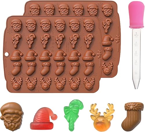 Moldes de chocolate de Navidad, moldes de silicona para gomitas, guantes de Navidad, sombrero de árbol de Papá Noel, calcetines, ciervos, bastones