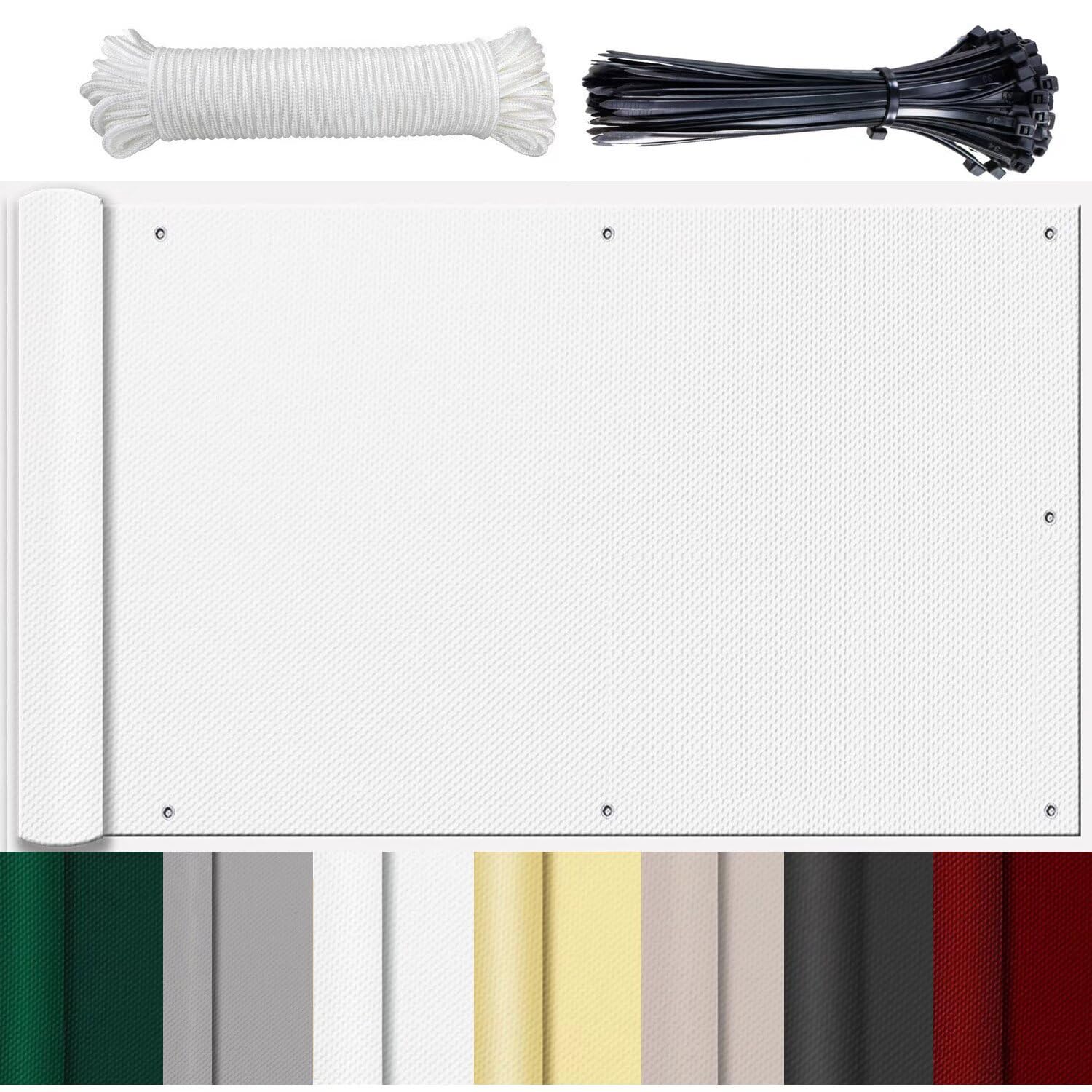 Store LatéRal pour Balcon Et Terrasse Store LatéRal Pare-Soleil Brise-Vue Résistance à la déchirure avec Trous et Serre-câbles aux Intempéries Cache Balcon Protection UV Blanc 70x1000cm
