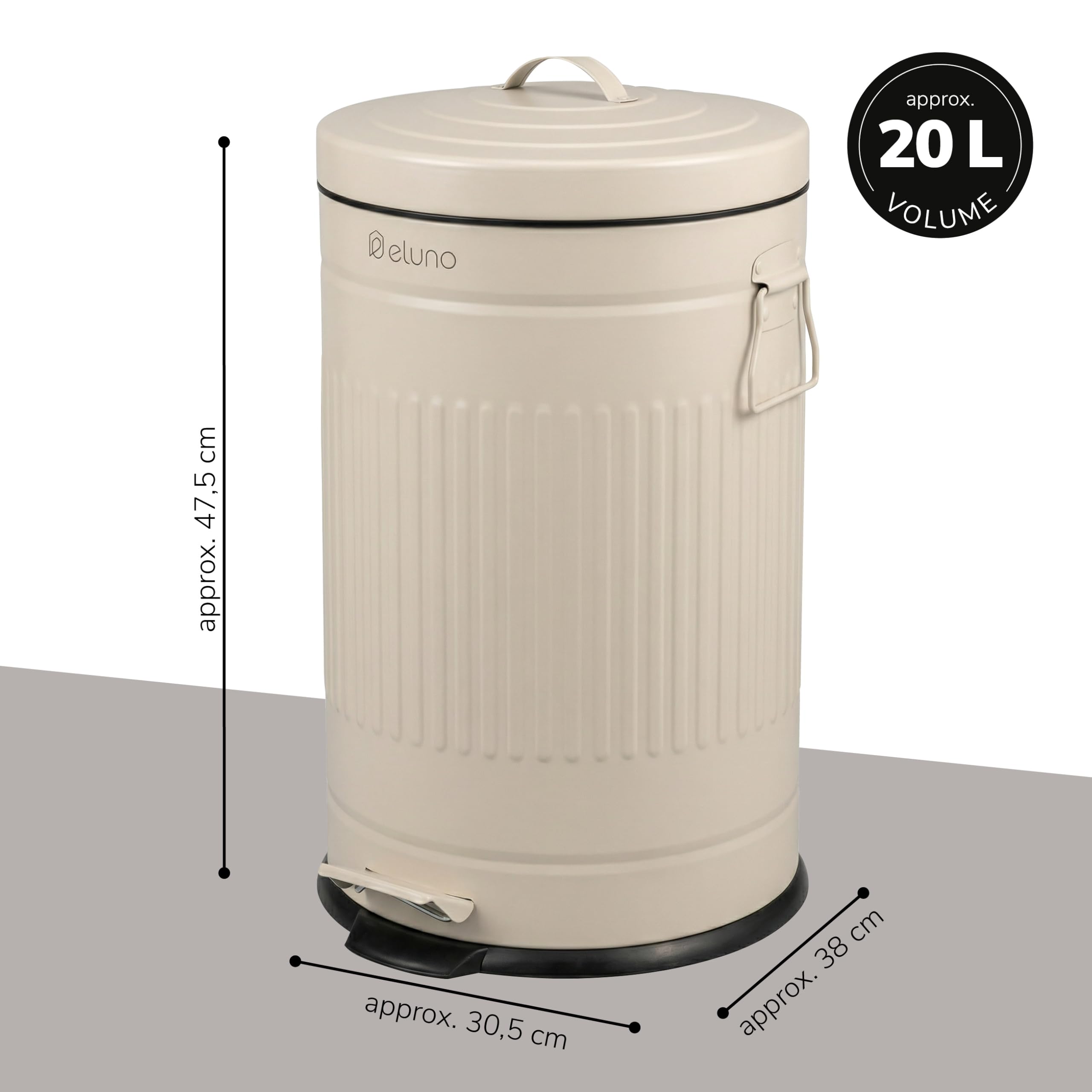 eluno Pattumiera vintage, pattumiera da cucina, 20 litri, con secchio interno in plastica rimovibile, metallo (Beige)
