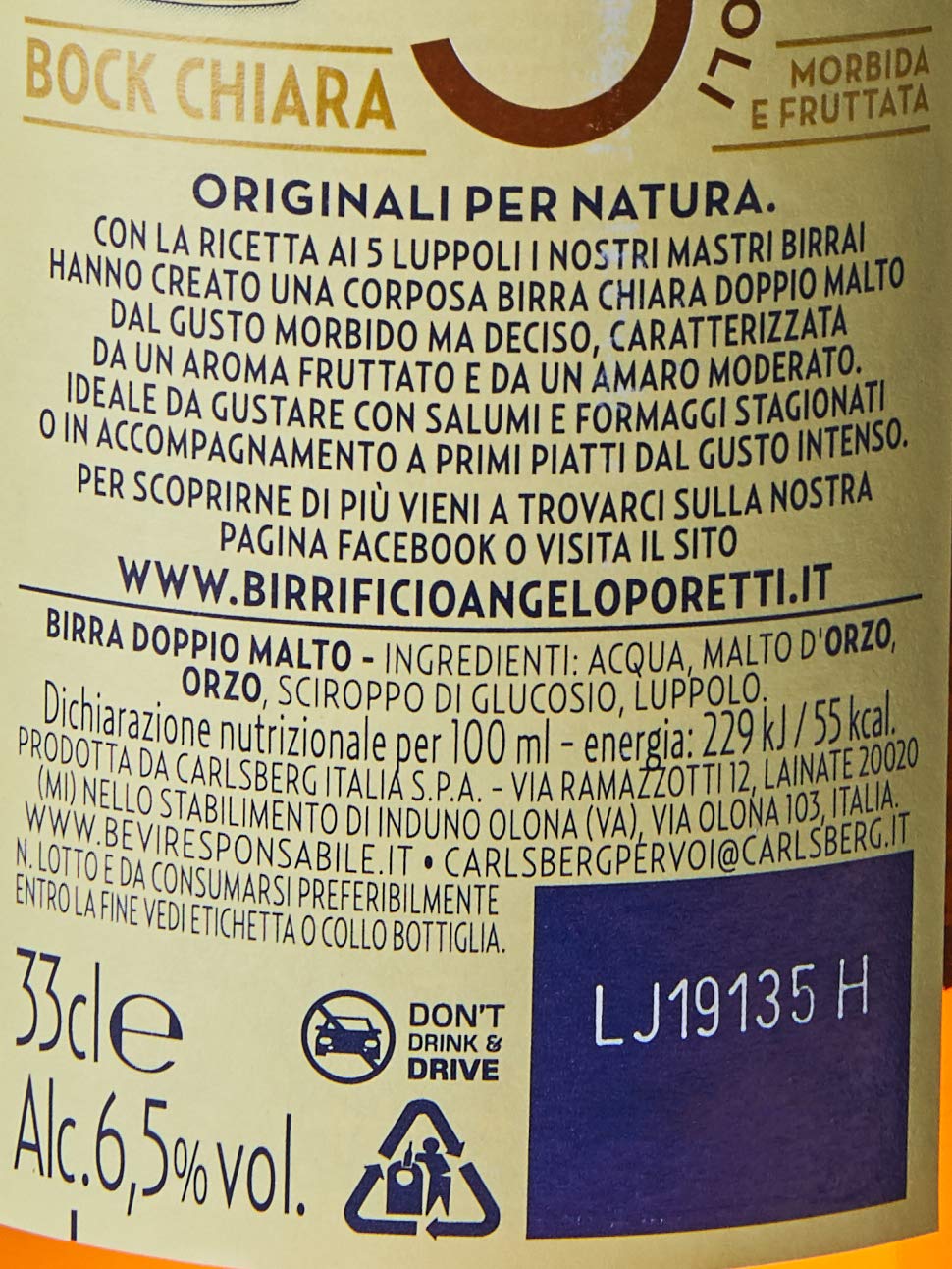 Birrificio Angelo Poretti Birra 5 Luppoli Doppio Malto Chiara, Cassa con 24 Bottiglie da 33cl, Birra Bock Doppio Malto Chiara, Gusto Maltato e Fruttato, Gradazione Alcolica 6.5% Vol.