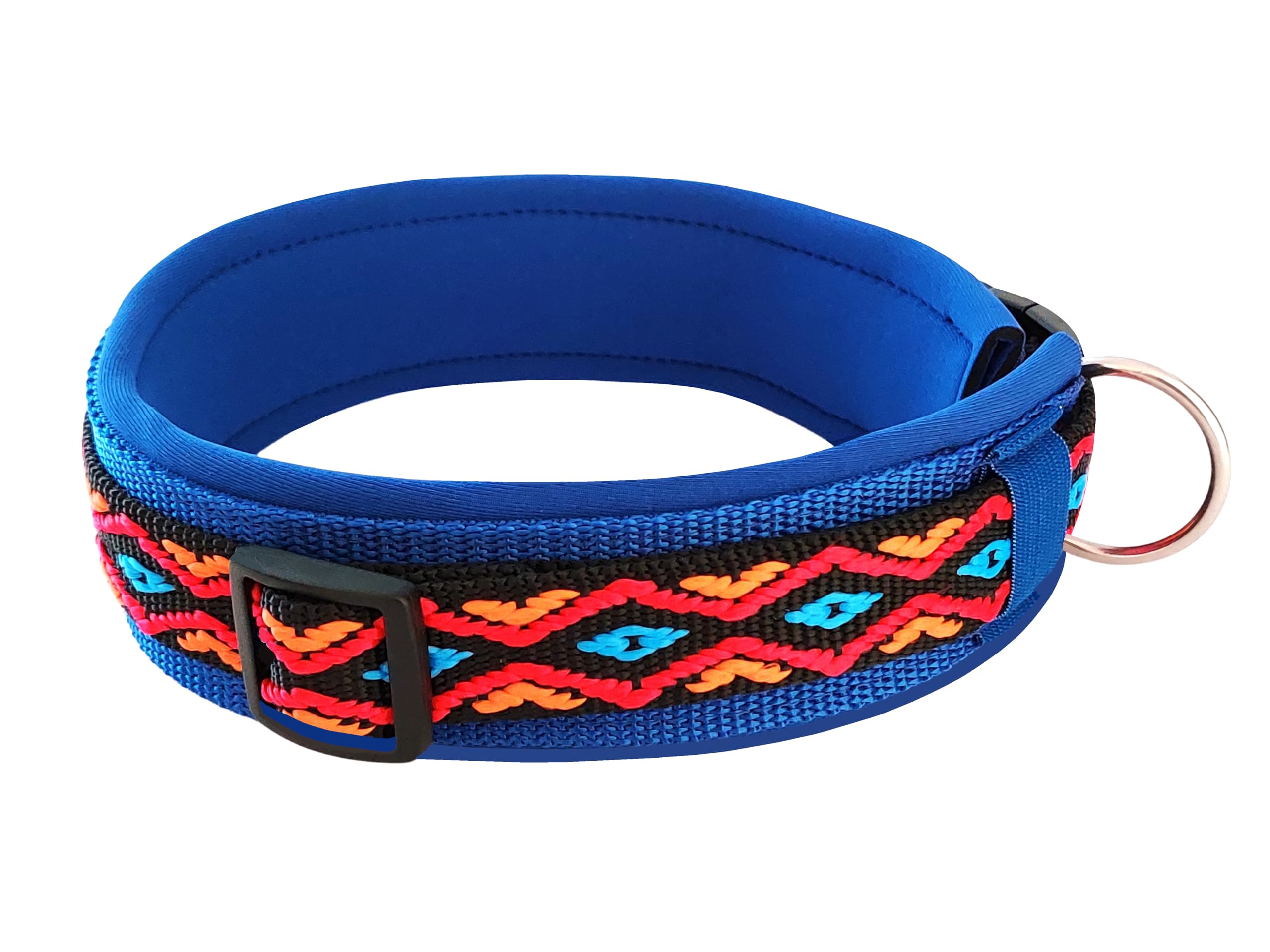 Hundehalsband breit und weich gepolstert (Blau-Bunt, XL)