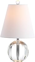 JONATHAN Y JYL2079A 16" Glam Crystal Ball Table Lamp - Modern Bedside Nightstand for Bedroom, Living Room, Office | Clear Glass Orb, White Shade, LED Bulb