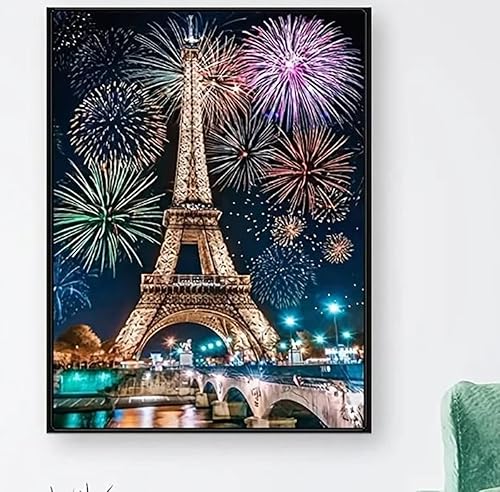 Miniatura 2 de Kits de pintura de diamantes de la torre Eiffel para adultos y principiantes. Pintura de arte de diamantes 5D con diamantes redondos. Kit de pintura