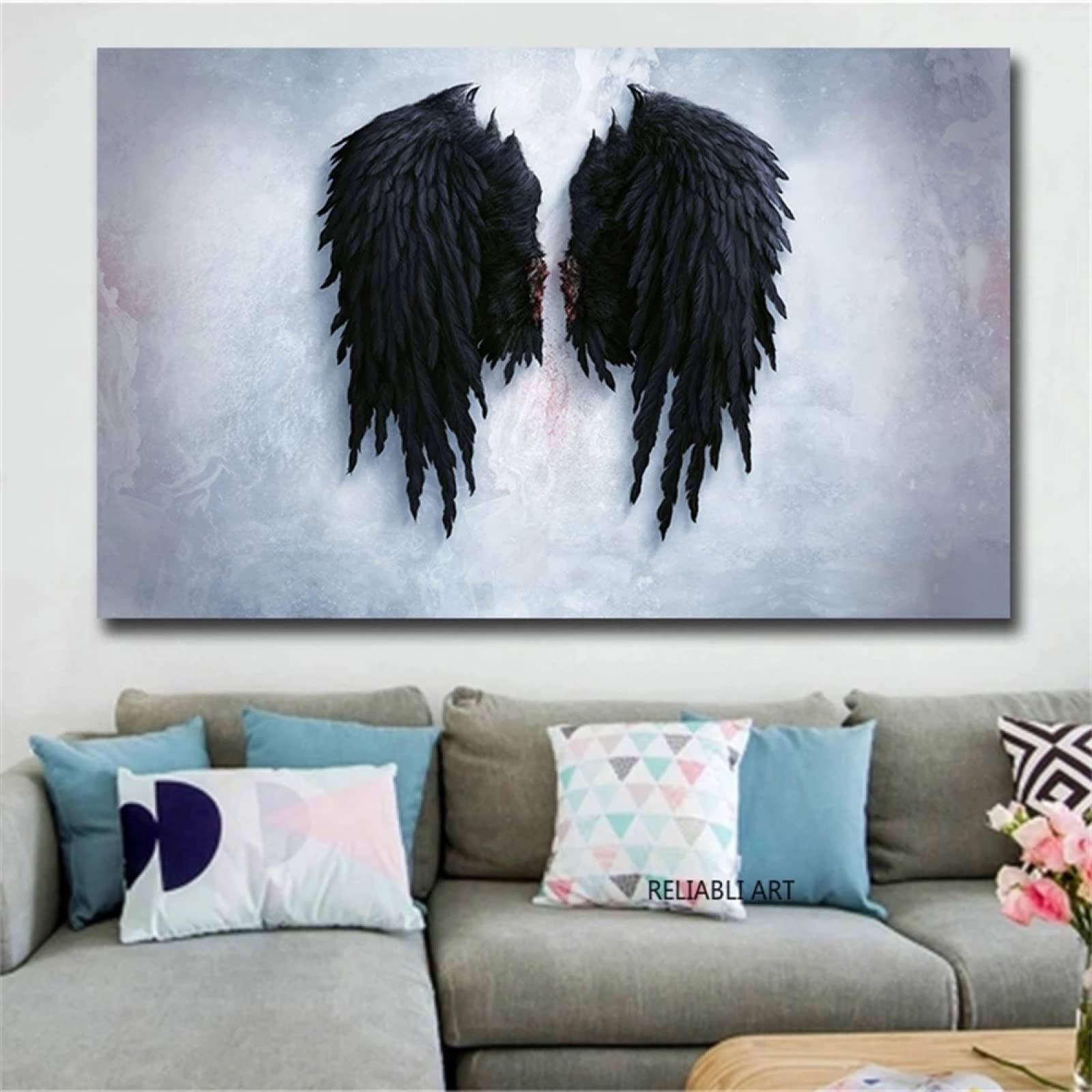 5D DIY Diamond Art Painting Kit,Diamond Painting Kit Completo,Diy Pittura Diamante,Fai Da Te Ricamo Strass Punto Croce Diamante Kit Disegno,Craft Arts for home Wall Decor（ali d'angelo nere 50x100cm）