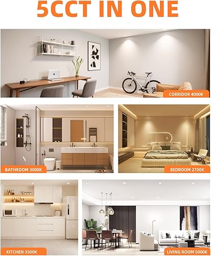 Miniatura 9 de ZYC Iluminación empotrable de 8 pulgadas, iluminación empotrable negra de 18 W, 1802 lúmenes, regulable, 5CCT 2700 K3000 K3500 K4000 K5000 K,