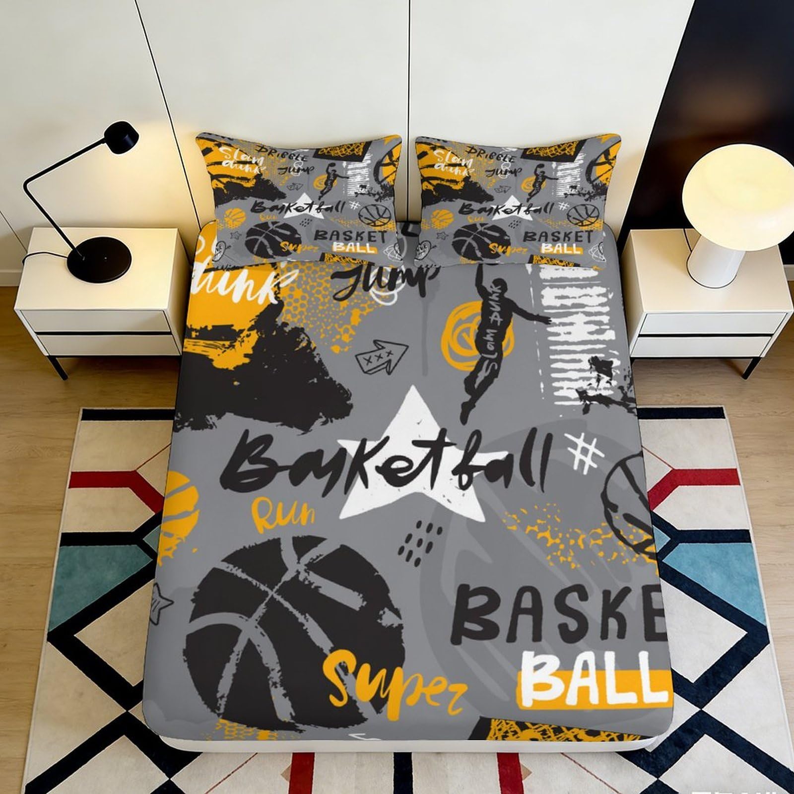 Pnayamiorkfel Style-10 3D Printed Graffiti Basketball Fitted Sheet Microfiber Modern Sports Bed Cover For Bedroom Dorm Easy Care Decor 90X200x25cm