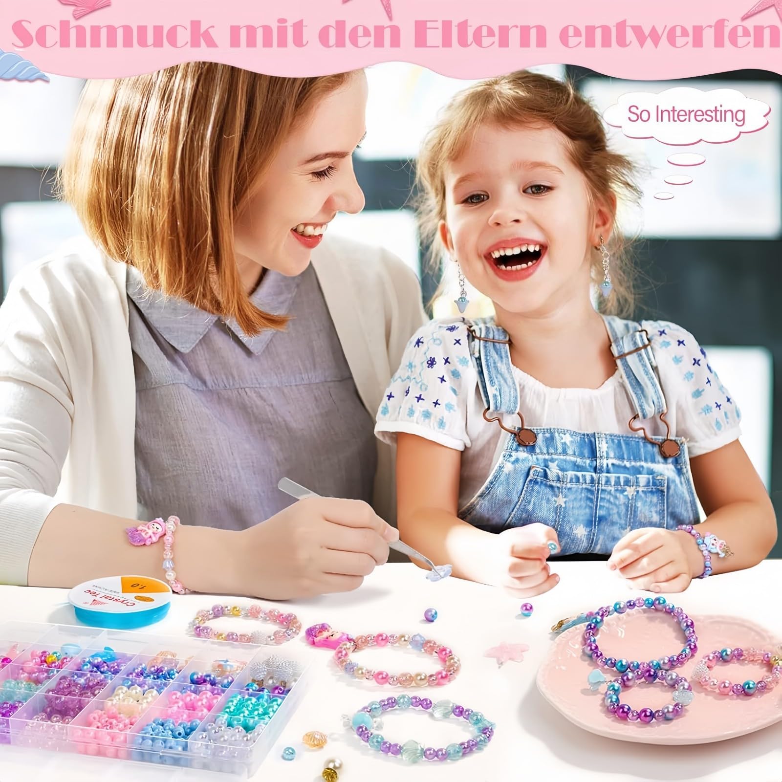 YJWZ 1115pcs Stück Perlenset für Armbänder - 48 Farben Meeresthema Bastelset, Perlenset Kinder ab 4 Jahre & Erwachsene inkl Schmuckzubehör zum Auffädeln | DIY Armband Selber Machen Kit