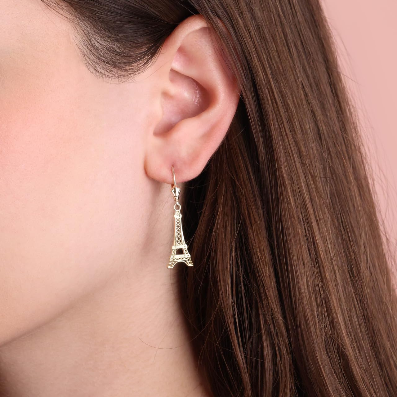 10K and 14K Yellow Gold Paris Eiffel Tower Leverback Earrings