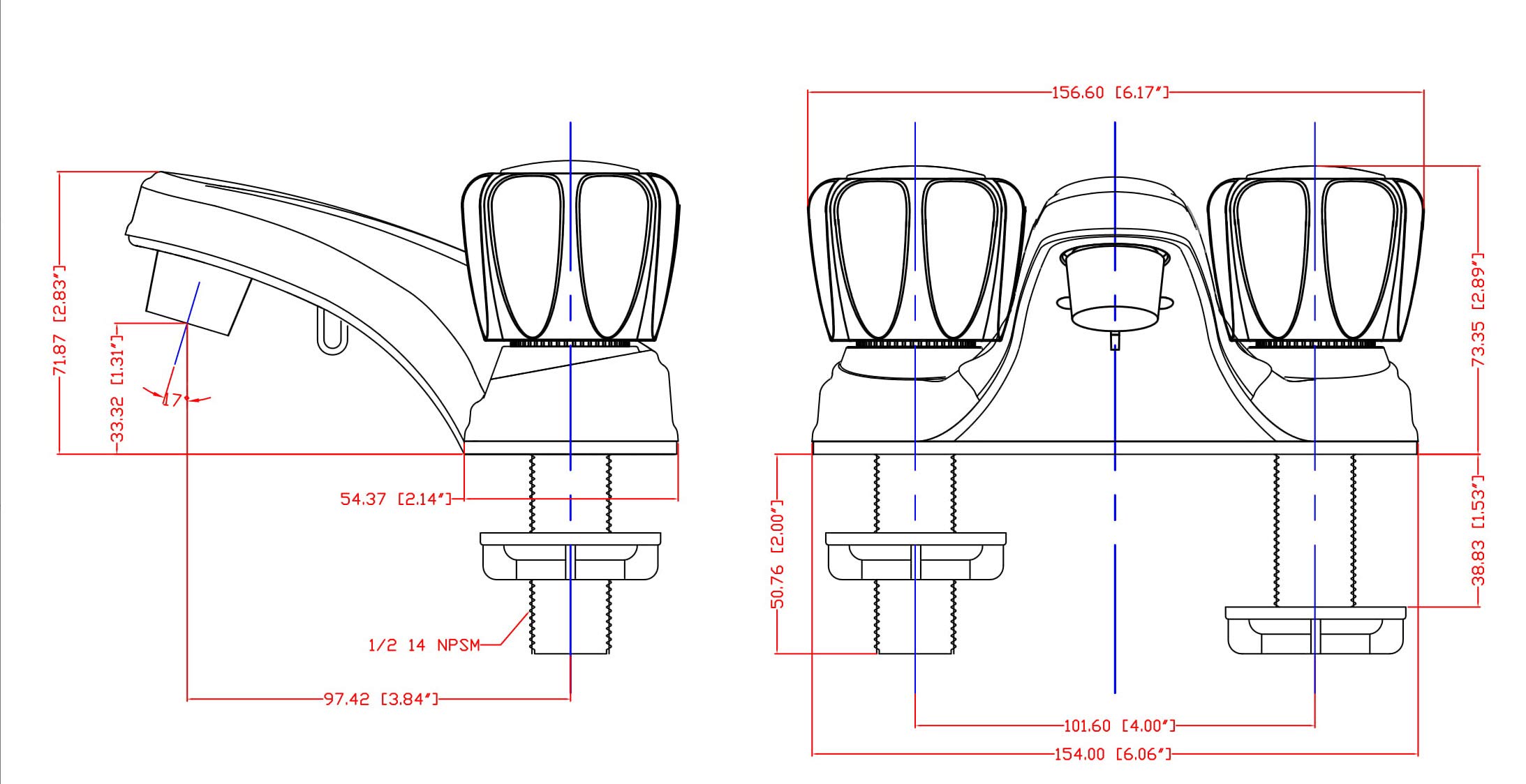 Two Handle Chrome Lavatory Faucet Plastic Non-Metalic With Pop Up Drain for all Recreational Vehicles Travel Trailers Motorhomes — view 3