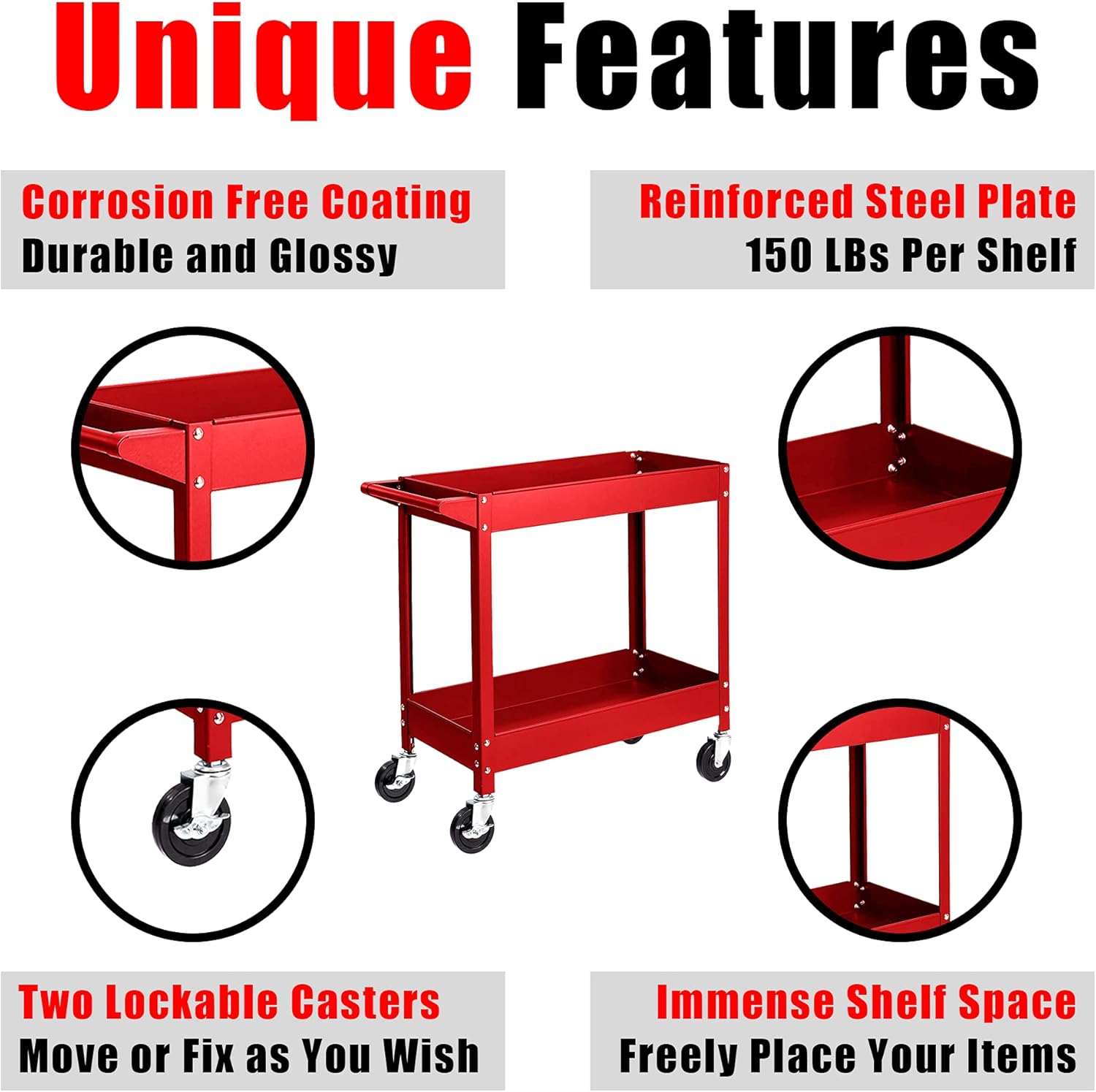 BIG RED 300 LBs Capacity 2 Shelf Steel Service Utility Cart, APTC304R : Automotive