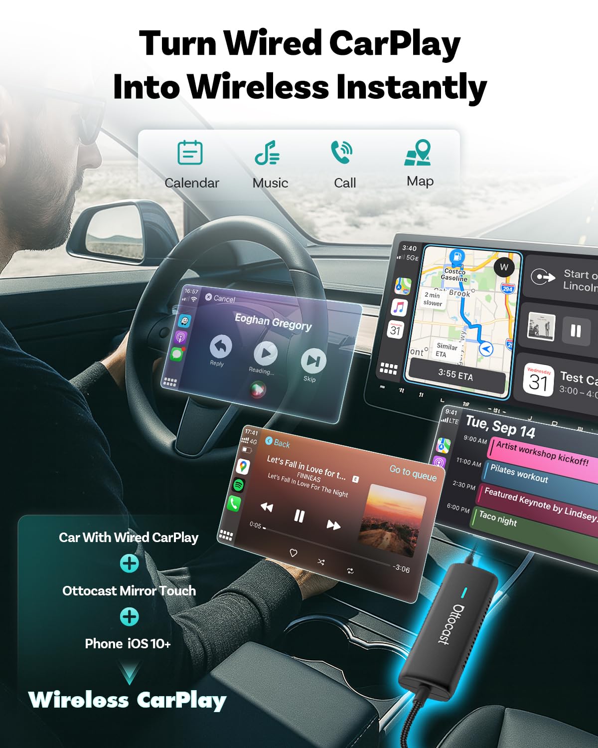 OTTOCAST Mirror Touch with Wireless Carplay Adapter, Mirror