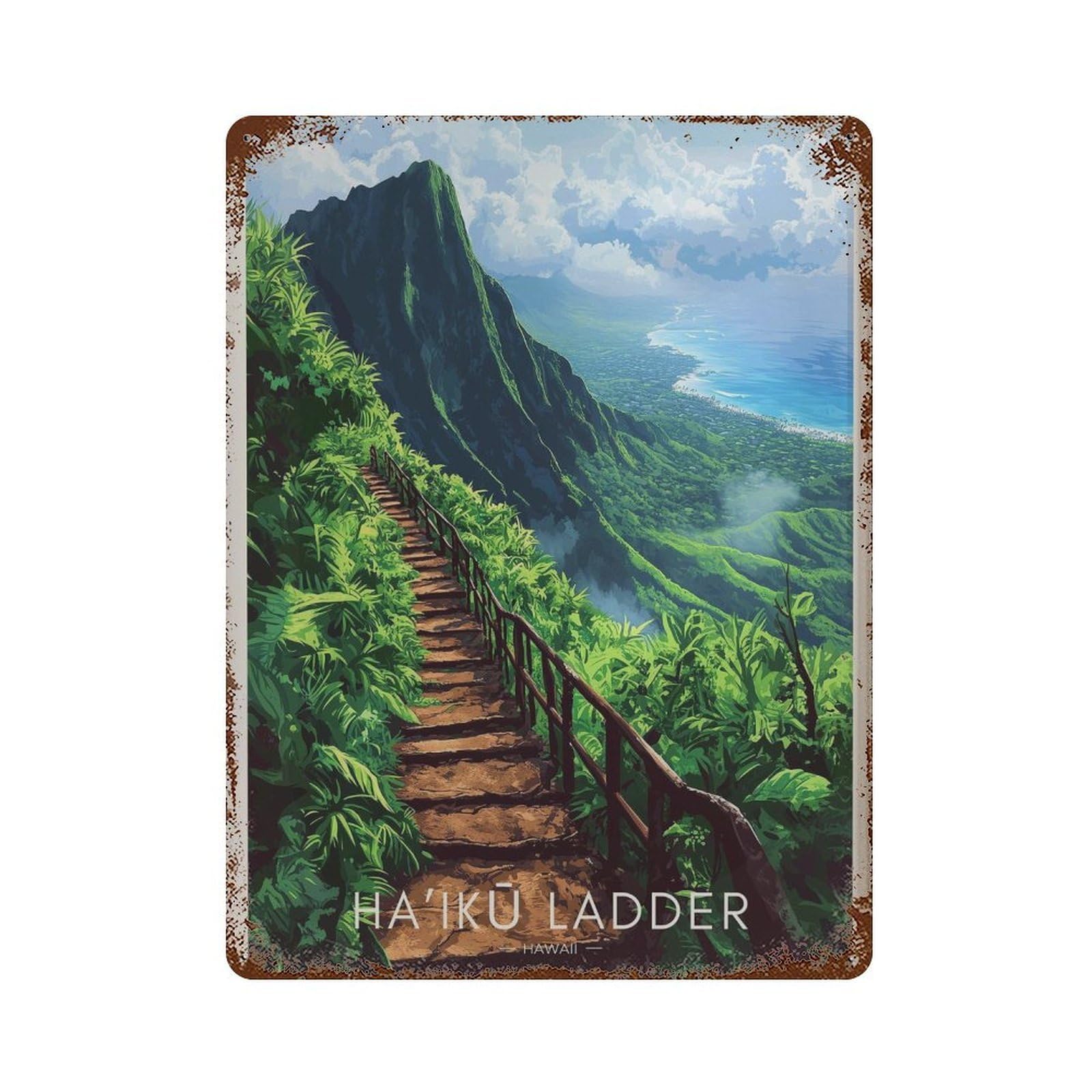 xiaoxiaoshen Hawaii Travel Oahu Stairway to Heaven (2) Wall Decor Art Metal Tin Poster Modern Home Decor Art Home Bar Shop Decorations Vintage Sign 40x30cm