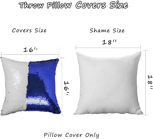 Miniatura 7 de Fundas de almohada de lentejuelas de sublimación de 16 x 16 pulgadas, 2 fundas de almohada reversibles de lentejuelas azules para decoración de