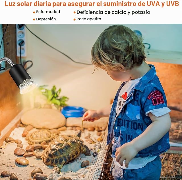 Foto 6 de 7 de MILIWAN Lámpara para Tortuga Lámpara UVA UVB de Reptiles y Anfibios con Temporizador Cíclico Bombilla de Luz…