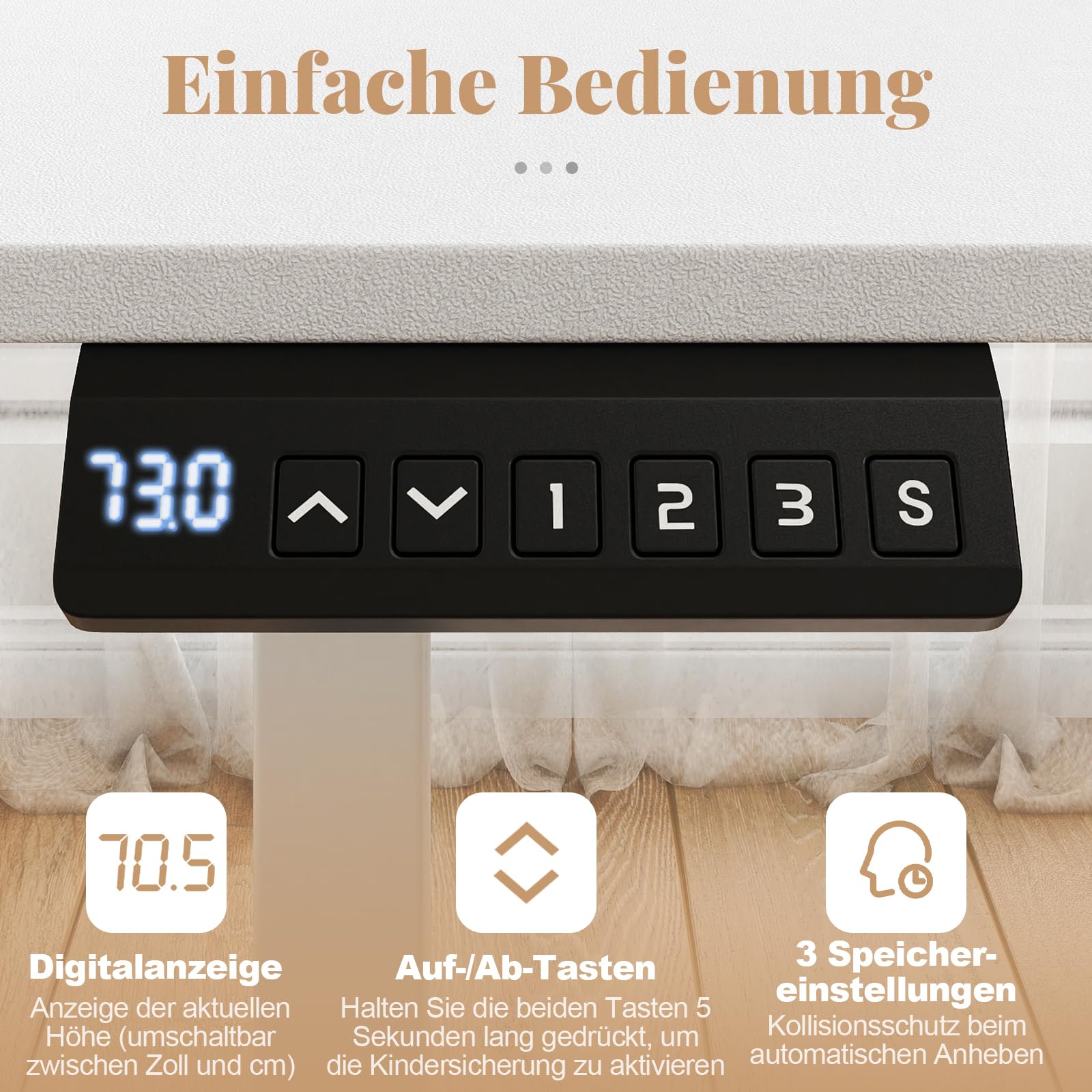 COSTWAY Höhenverstellbarer Schreibtisch 120 x 60 cm, elektrischer Stehschreibtisch mit Haken & Kabelmanagement, Steh-Sitz Tisch mit Memory Funktion & Kollisionschutz, Computertisch (Weiß)