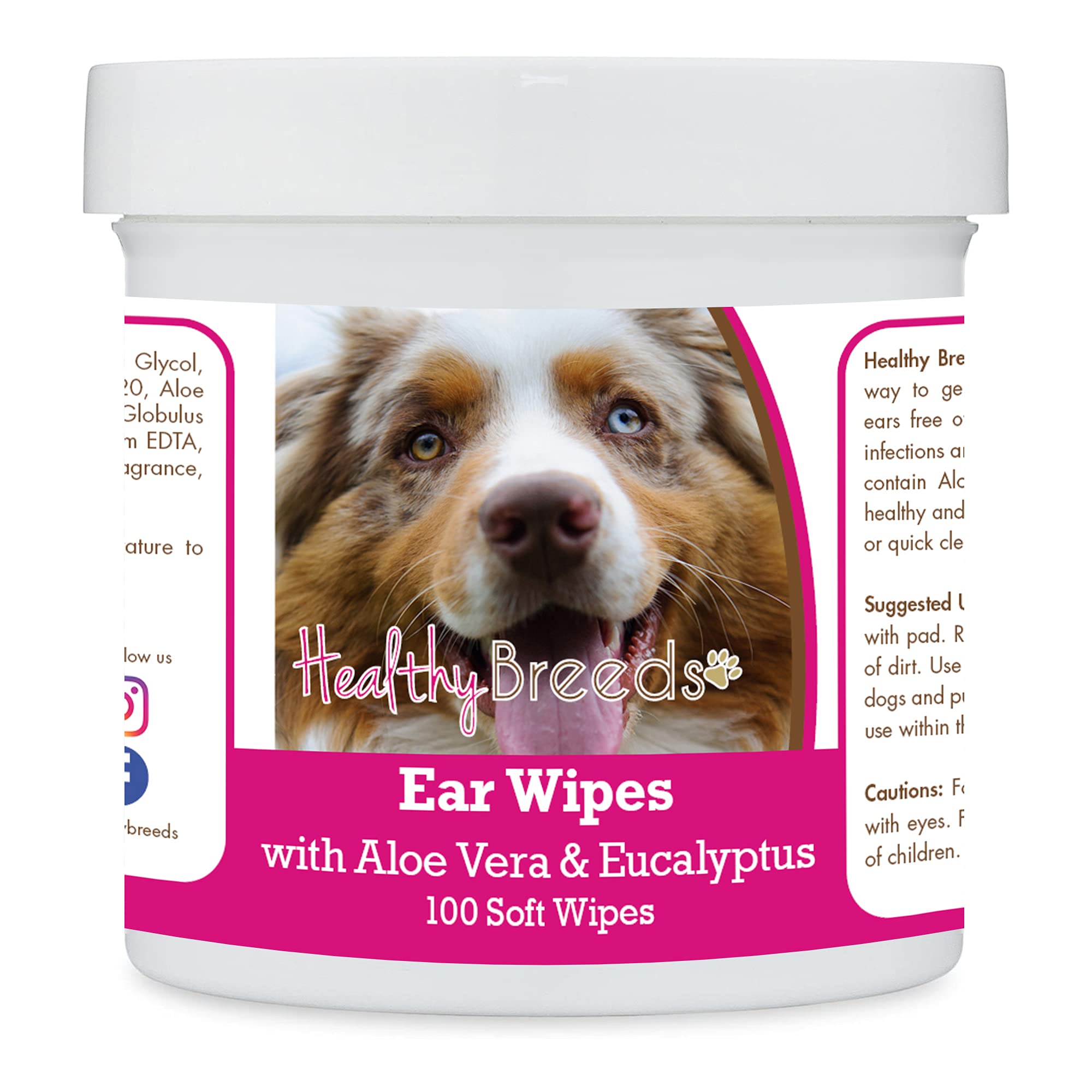 Healthy Breeds Australian Shepherd Ear Cleaning Wipes with Aloe &amp; Eucalyptus for Dogs 100 Count