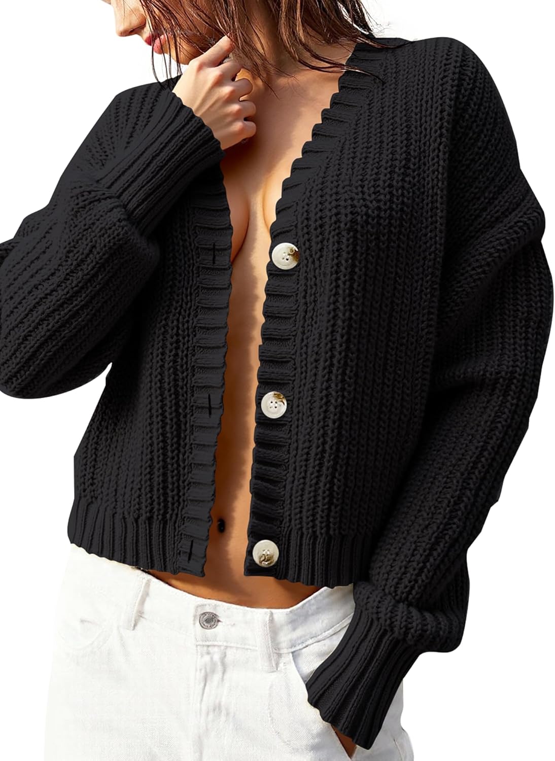 Women’s Chunky Knit Cardigan – Waffle Knit Button Down Oversized V Neck Fall Sweater for Casual Layering - Image 5