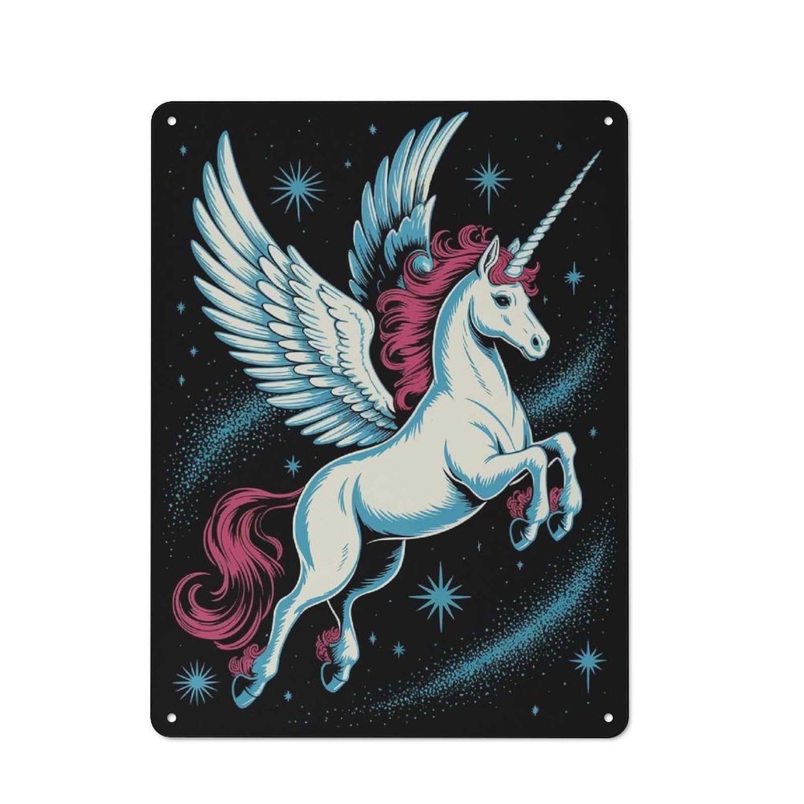 Junmoney Winged Unicorn In Starry Night Retro Tin Sign 40X30cm For Lounge Or Reading Corner, Gift For Lounge Decor Fans During The Christmas Season
