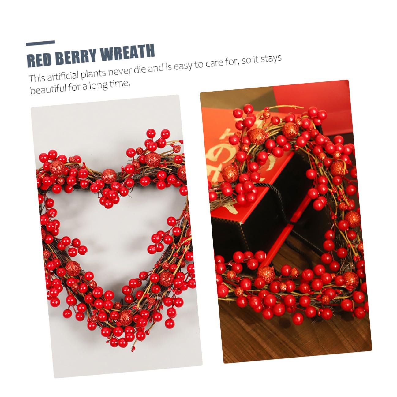 VALICLUD Elegante Herzförmige Türgirlande Rattan Kranz Anhänger mit Roten Beeren für Valentinstag Wohn und Hochzeitsdekoration