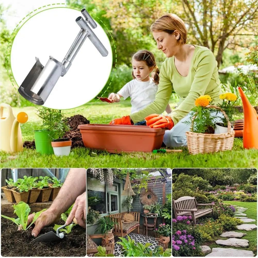 Bulb Planter Tool Stainless Steel, 2025 New Garden Seedling Transplanter, Easy Seed & Bulb Planting Tool for Flowers, Vegetables, Fruit Trees, Heavy-Duty Garden Hand Tool (1PC-B)