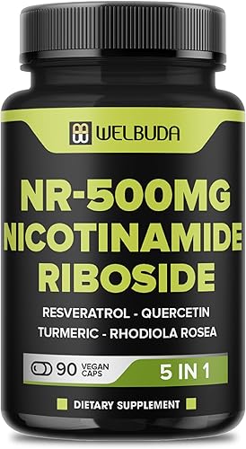 Suplemento de ribósido de nicotinamida 5 en 1+ con resveratrol, quercetina, cúrcuma, Rhodiola Rosea - 90 unidades durante 90 días