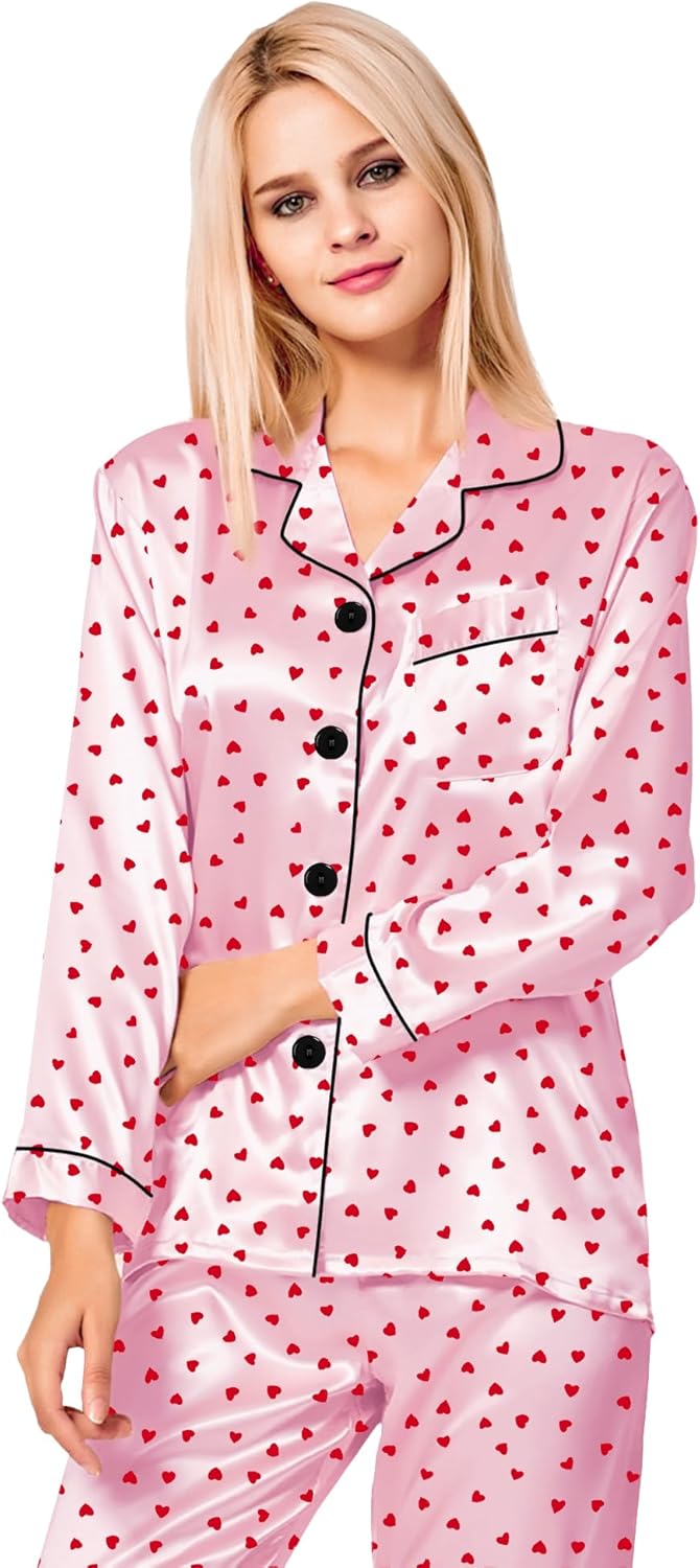 SWOMOG Womens Silk Satin Pajamas Set Long Sleeve Button Down Sleepwear 2 Piece Lounge Set Pj Set XS-3XL - Image 2
