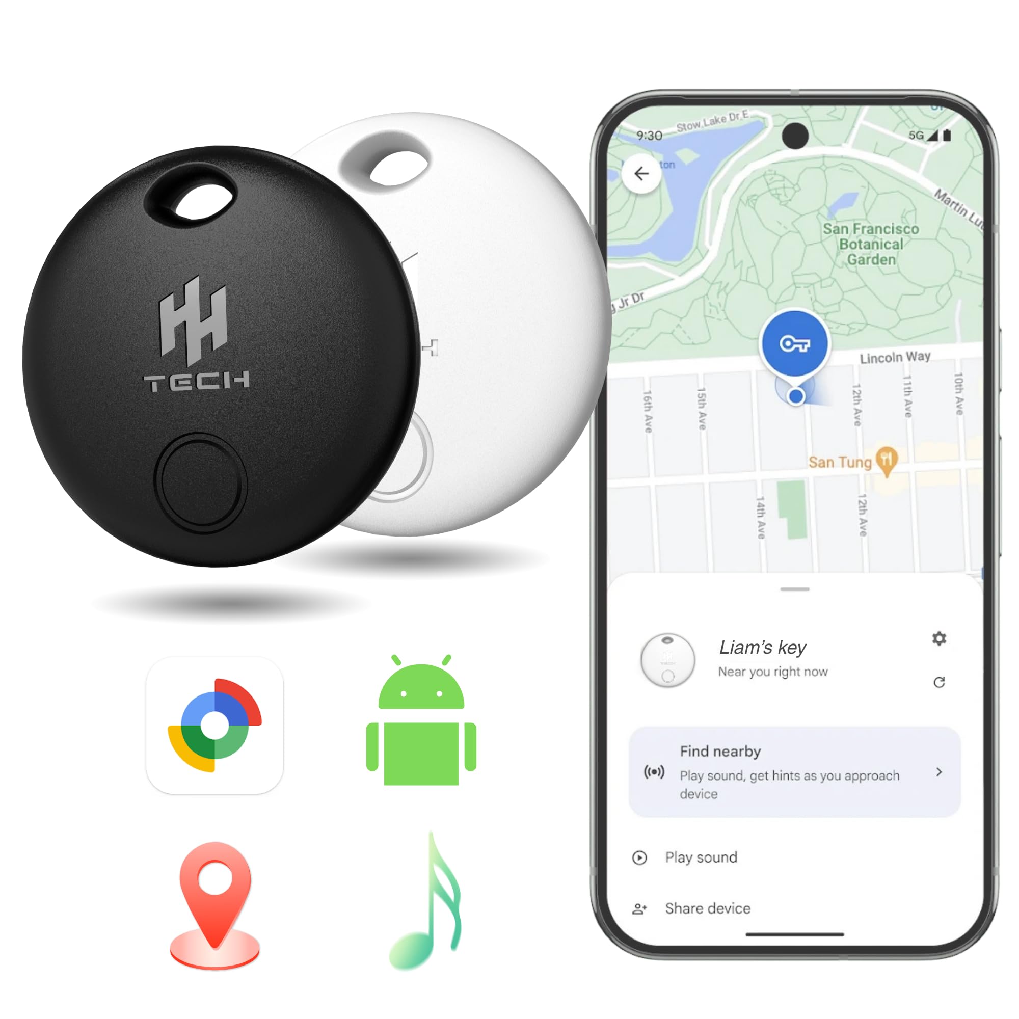 HH-Tech Android Tracker Tag 2 Pack Works with Google Find Hub, Replaceable Battery, Smart Bluetooth Key Tracker Item Finder for Keys, Wallet, Luggage & Bag, Compatible with Android Devices-image-15