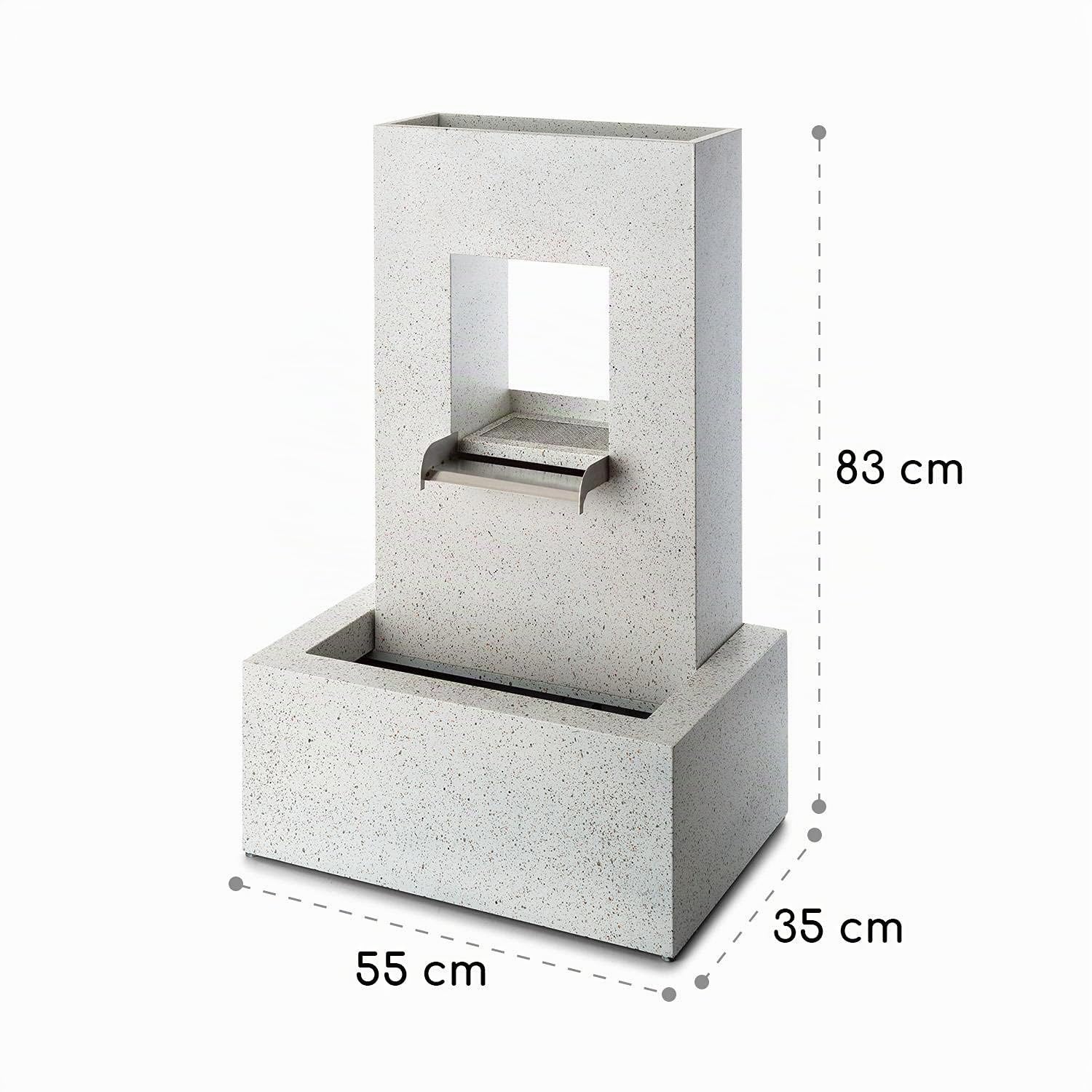 blumfeldt Bloomingstone - Fuente Decorativa, Maceta en Parte Superior, para Interiores y Exteriores, Potencia 20 W, hasta 1200 L/h, Circuito Cerrado, Iluminación LED, Zinc, 51 x 83 x 35 cm, Blanco