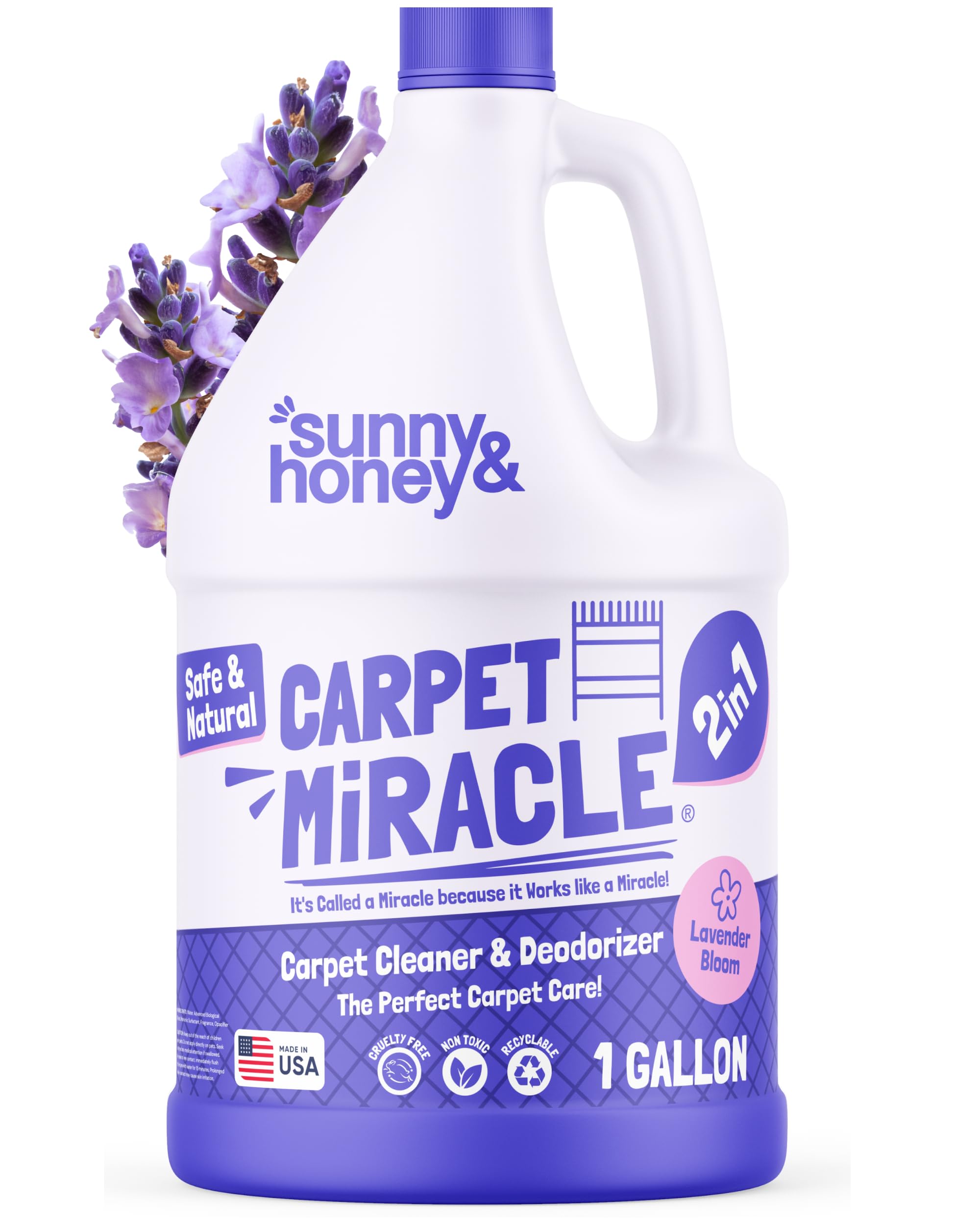 Sunny & Honey Carpet Cleaner Shampoo - 128 Fl Oz, Light Lavender Scent - Pet Stain Remover & Smell Eliminator - Rug Cleaner & Upholstery Cleaner Solution for Machine Use