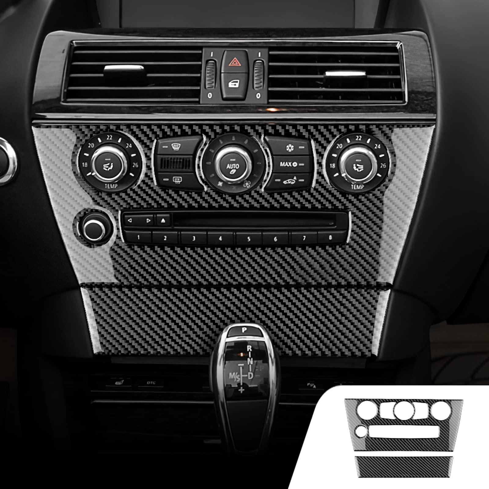 BOSADEN Real Carbon Fiber Car Center Console Radio Trim Interior Accessories for BMW 6 Series E63 E64 2004-2010, Type C (Black)