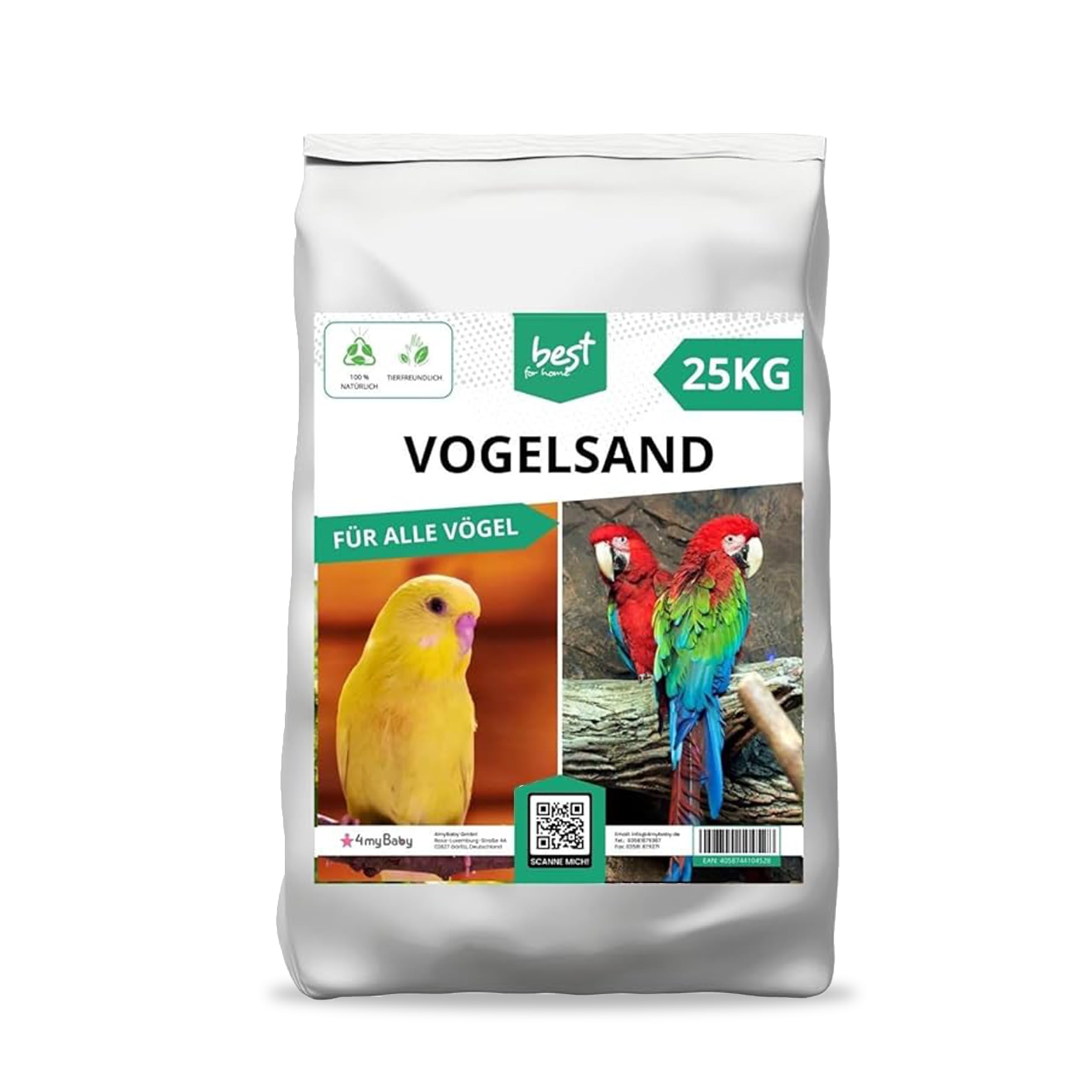 Sable d'oiseaux 25 kg | Sable de Quartz pour Cage à Oiseaux 0,5 à 1,0 mm | Sable de Cage pour Perroquet, Perruche, Canari et Autres Oiseaux | Substrat Idéal pour Cages et Volières