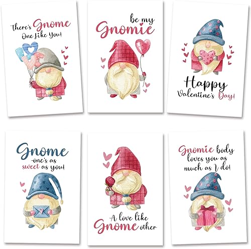 Juego de tarjetas para el día de San Valentín de gnomos para niños, 24 tarjetas del día de San Valentín con sobres, tarjetas de San Valentín