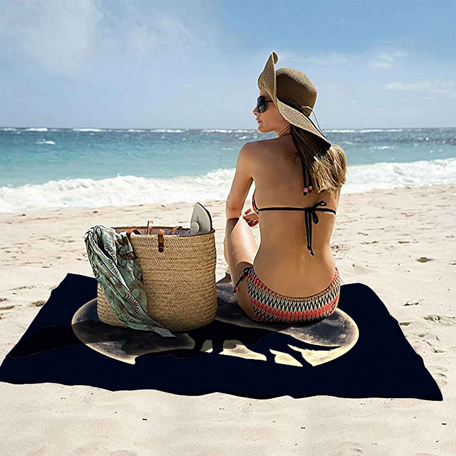 Grande Serviette de Plage 100X200cm Loup sous la Lune la Nuit Serviette de Bain Serviette en Microfibre Parfaite pour Le Sport, Voyages, Plage, Camping et randonnées, Yoga et Natation