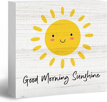 Inspirational Sun Sunshine Wooden Box Sign, Rustic Farmhouse Desk Decor, Good Morning Sunshine Wood Block Box Sign Plaque for Office Home Dorm Room Nursery Playroom Wall Shelf Decor