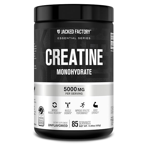Jacked Factory Creatine Monohydrate Powder 1000g - 5g Daily Creatine Supplement for Men and Women, Vegan-Friendly, Third-Party Tested - 200 Servings, Unflavored