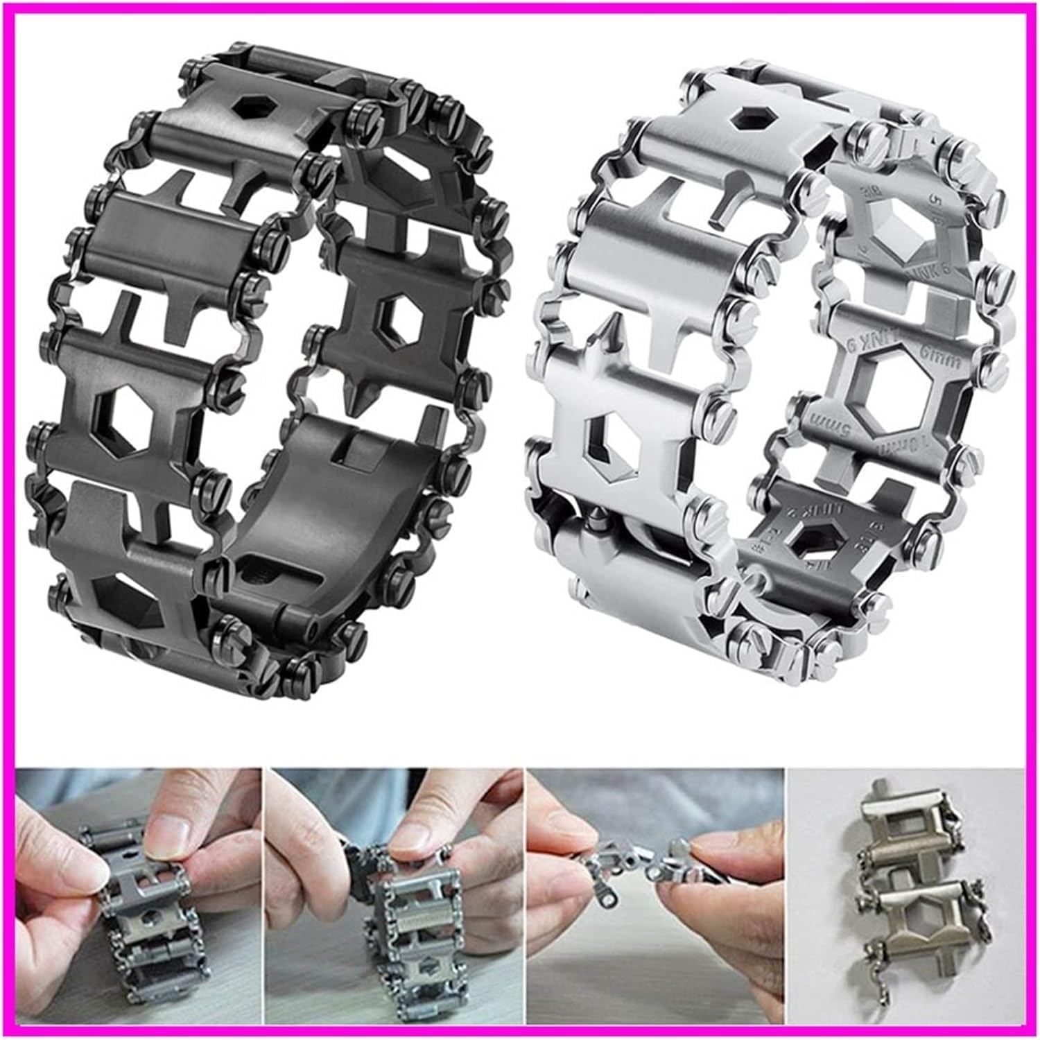Portátil hombres al aire libre multifunción herramienta destornillador herramienta campo supervivencia pulsera 3cm kit emergencia bicicleta multi herramienta Argent