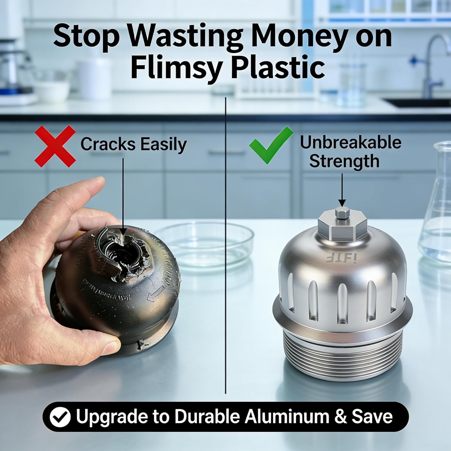 iFJF 134001 Fuel Filter Housing Cap Replacement for 2017-2024 GM Duramax 6.6L L5P Chevy Silverado/GMC Sierra 2500HD 3500HD Billet Aluminum with Drain Plug